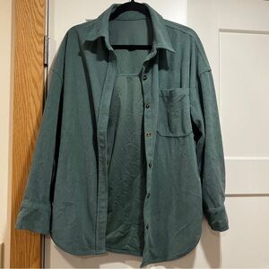 Corduroy Button-Up Jacket Shirt in Teal